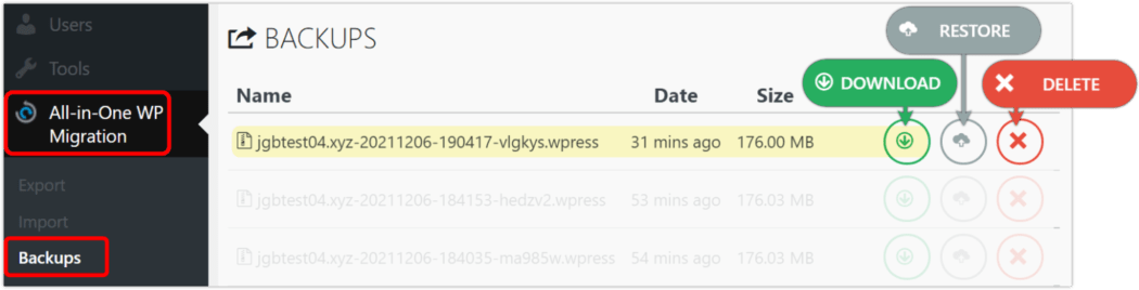 All-in-one backups location