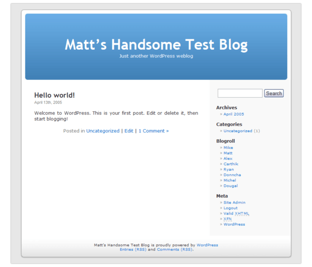 2005 Screenshot > Matt’s Handsome Test Blog