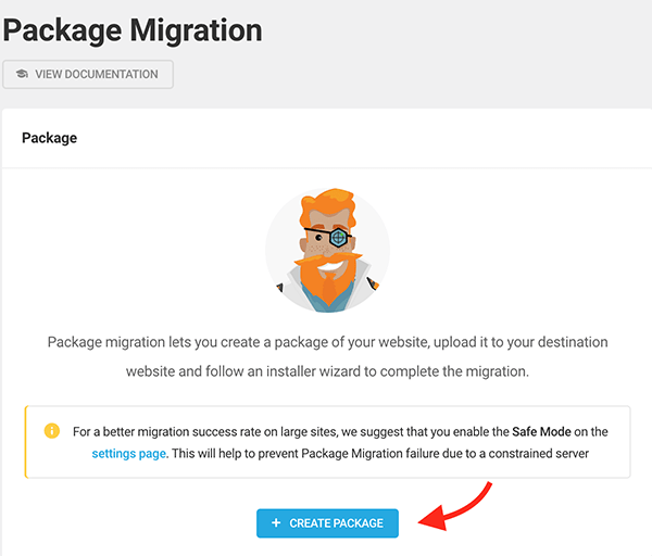 The package migration button.