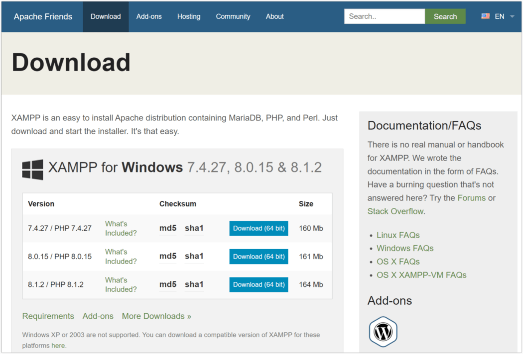 XAMPP PHP most recent file versions
