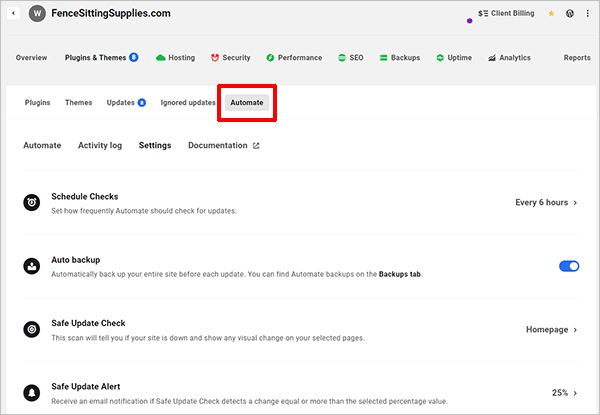 The Hub - Automate screen.