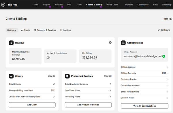 The Hub - Client Billing screen