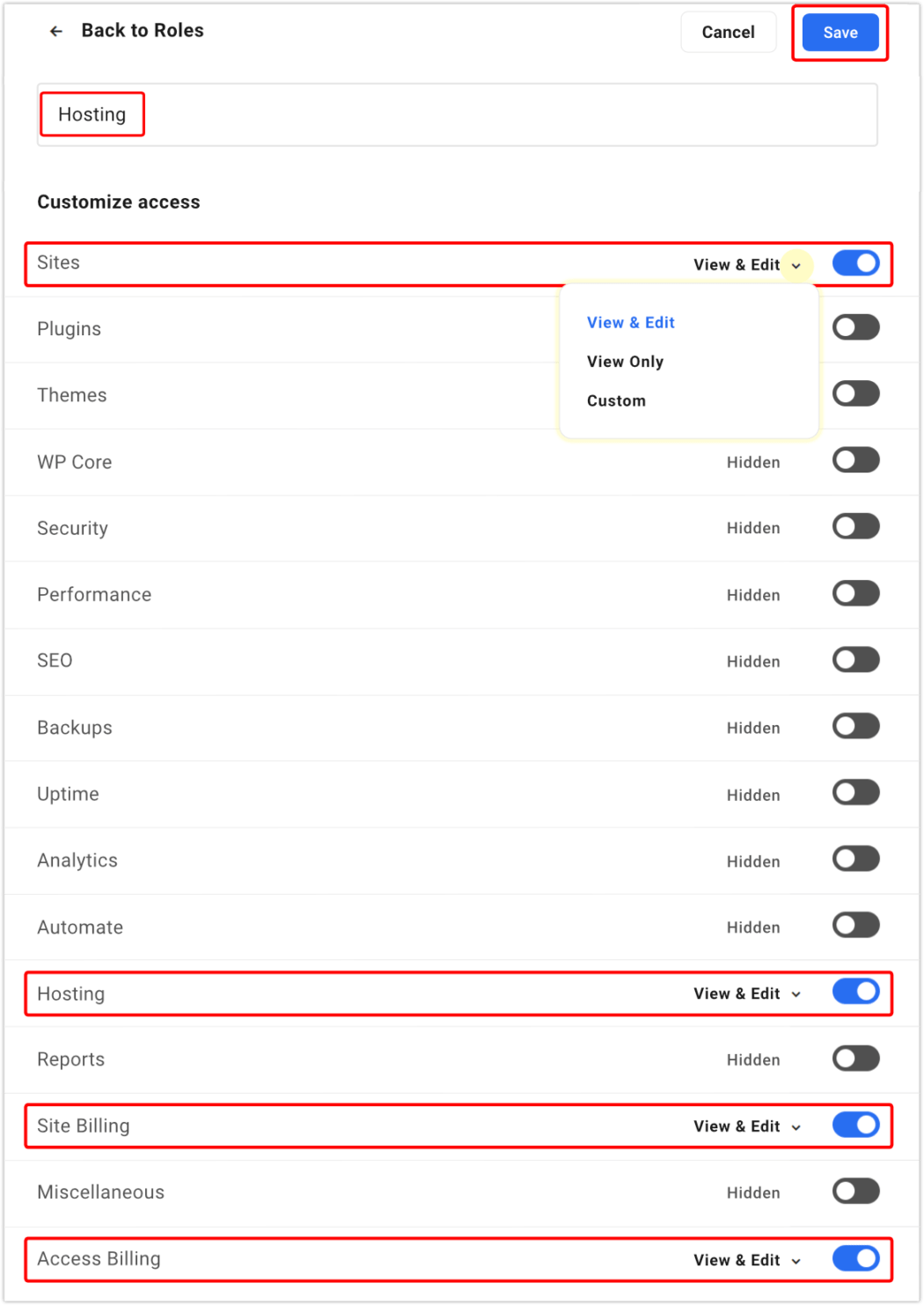 roles example hosting client