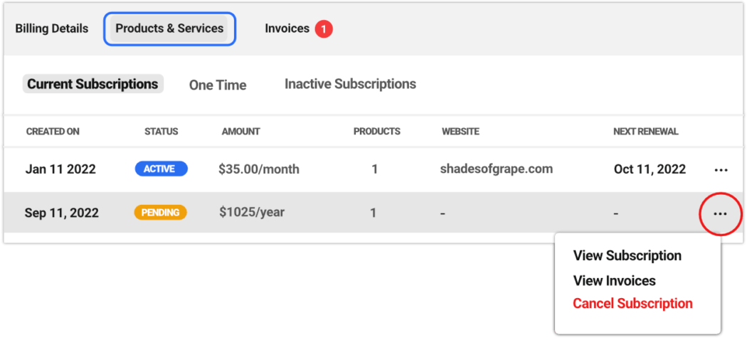 current subscriptions