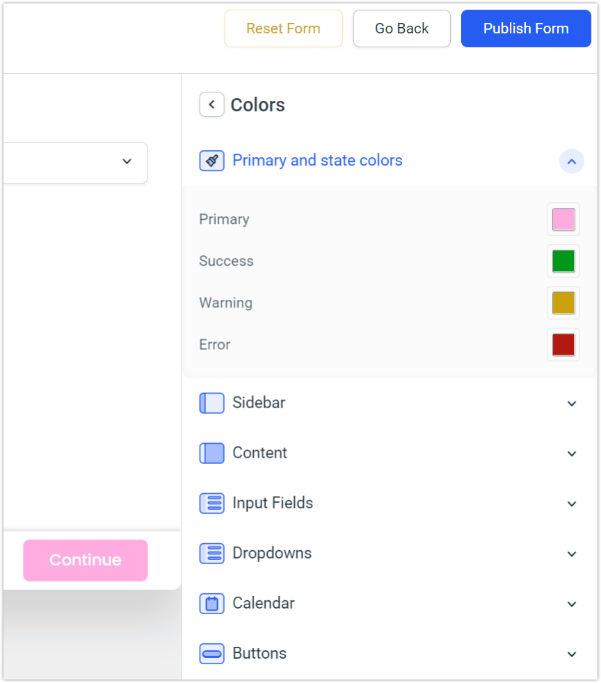 amelia booking form color options