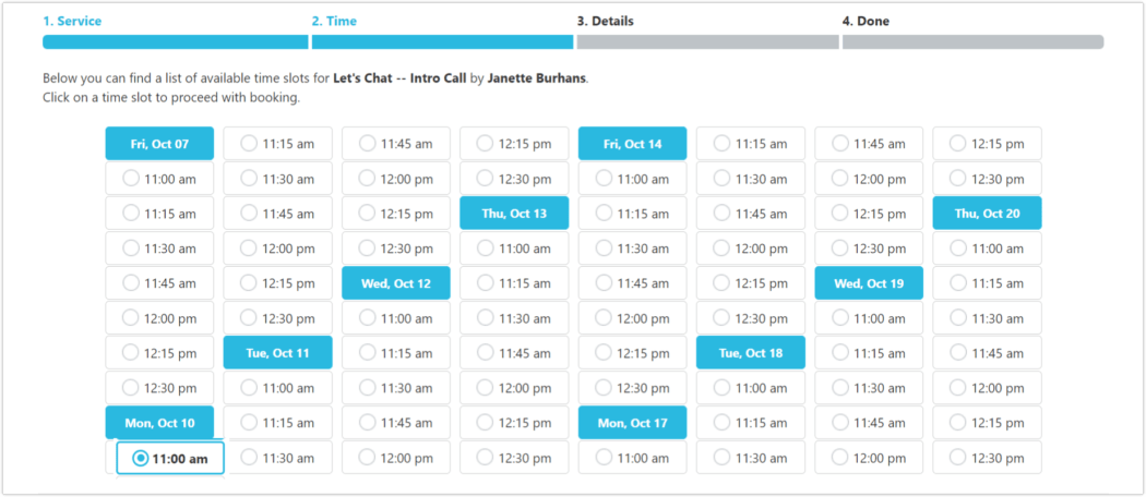 bookly front-end calendar booking process step 2 of 4