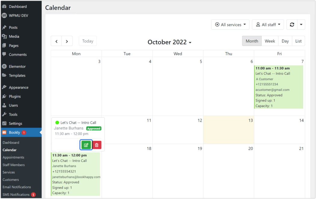 bookly dashboard calendar