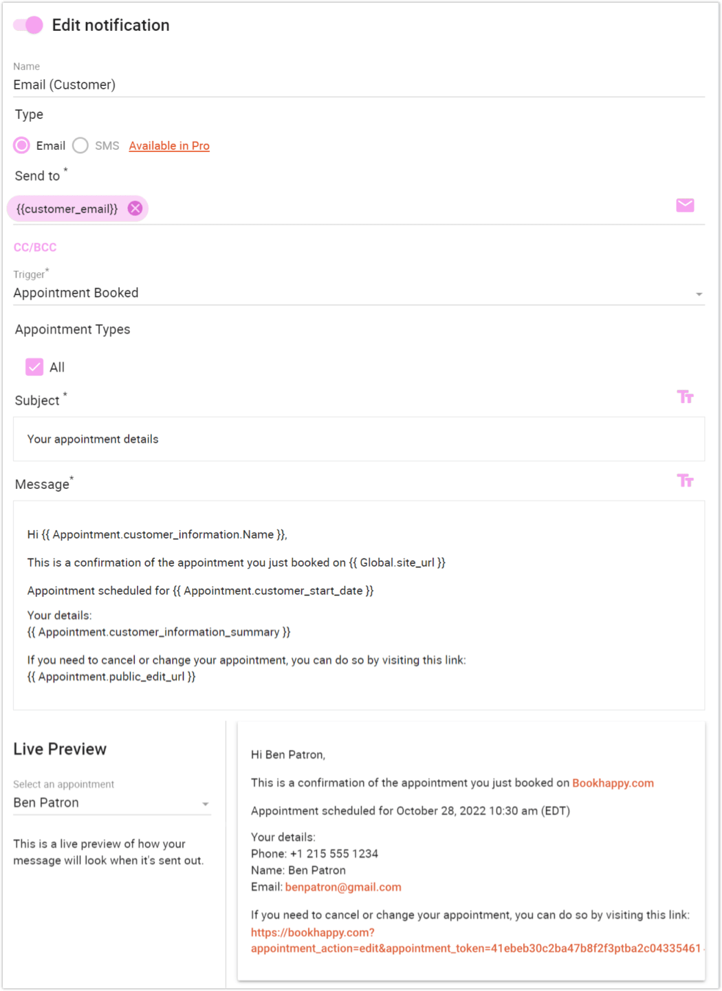 ssa email notification editing
