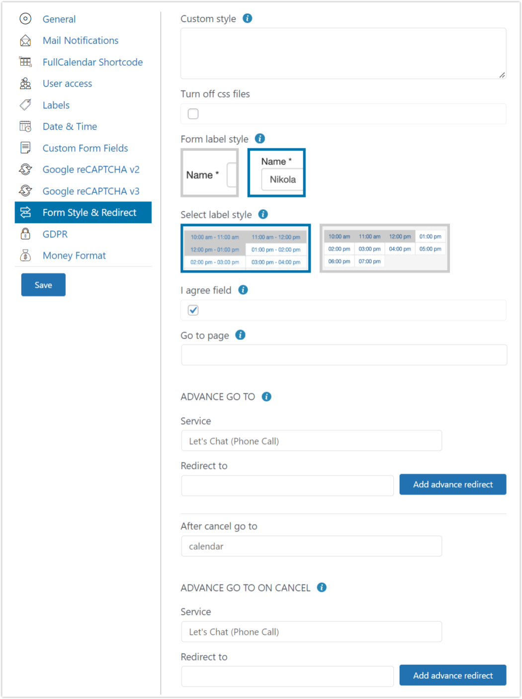 easy appointments form style & redirect