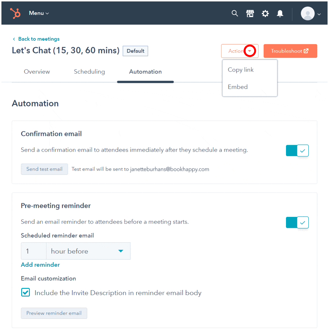 hubspot email confirmation settings