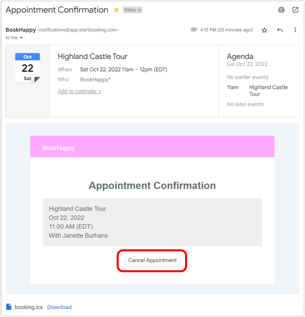 start booking cancel via customer email