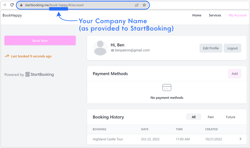 start booking customer portal