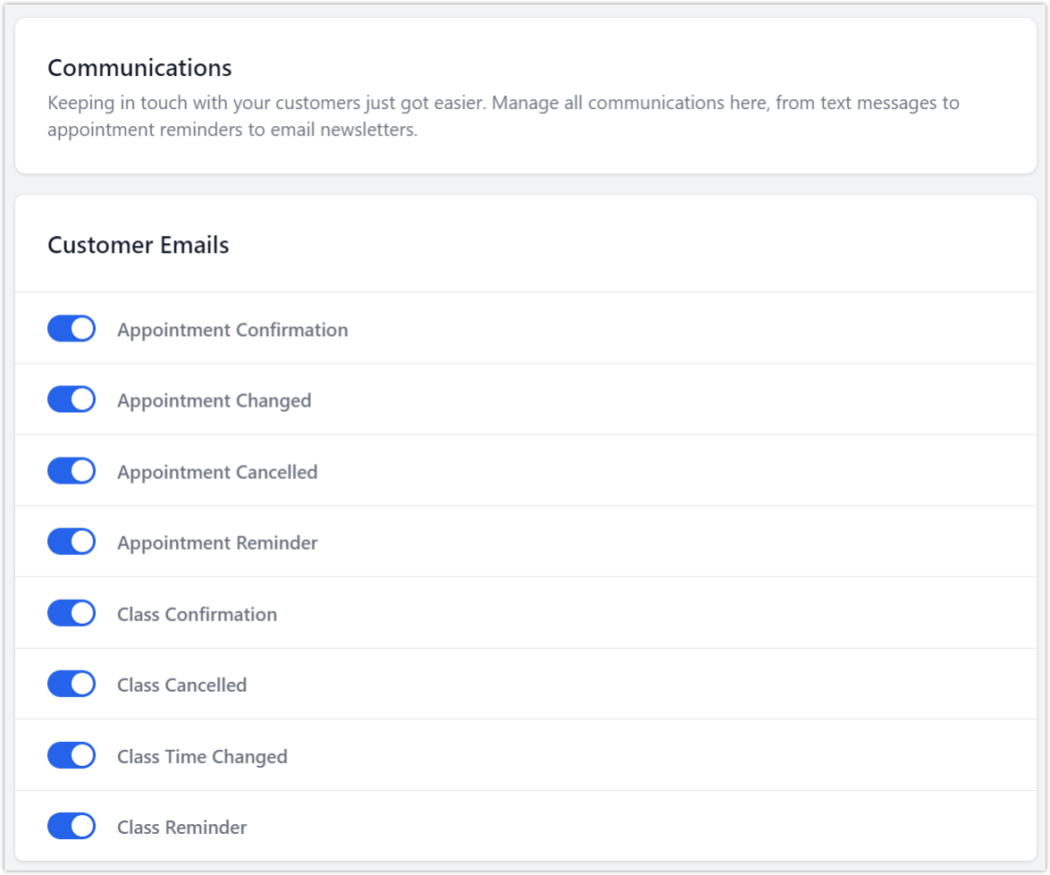 start booking email communications list