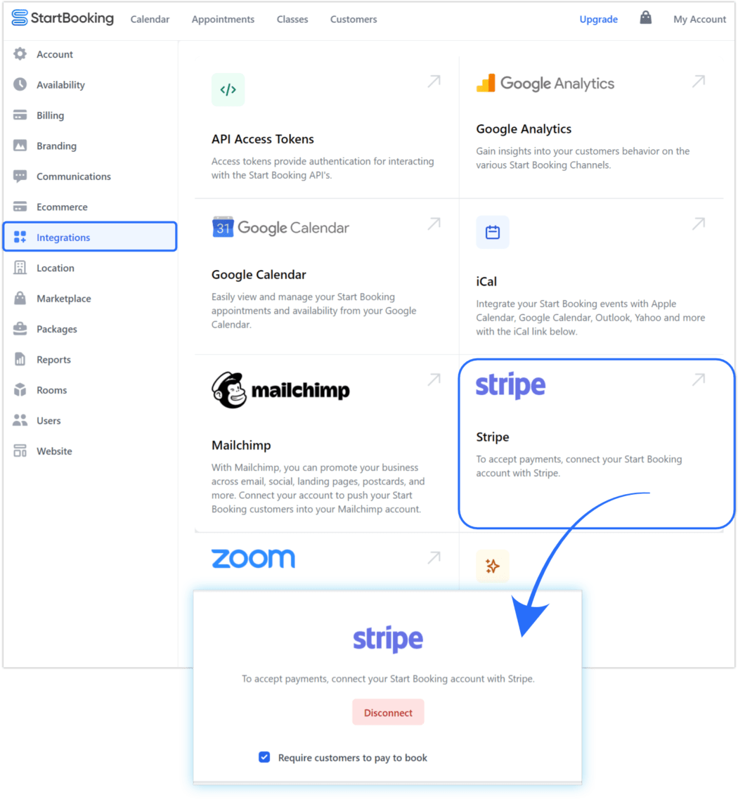 start booking stripe integration