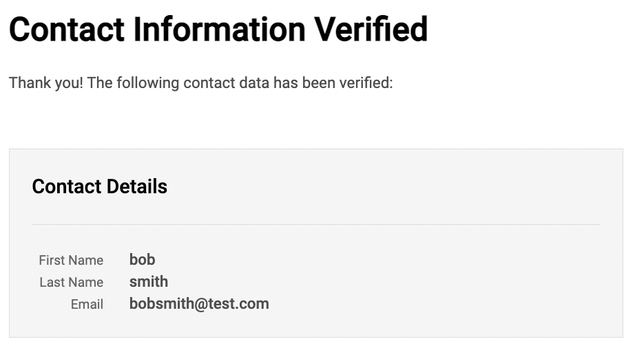 Confirmation of verificaiton.