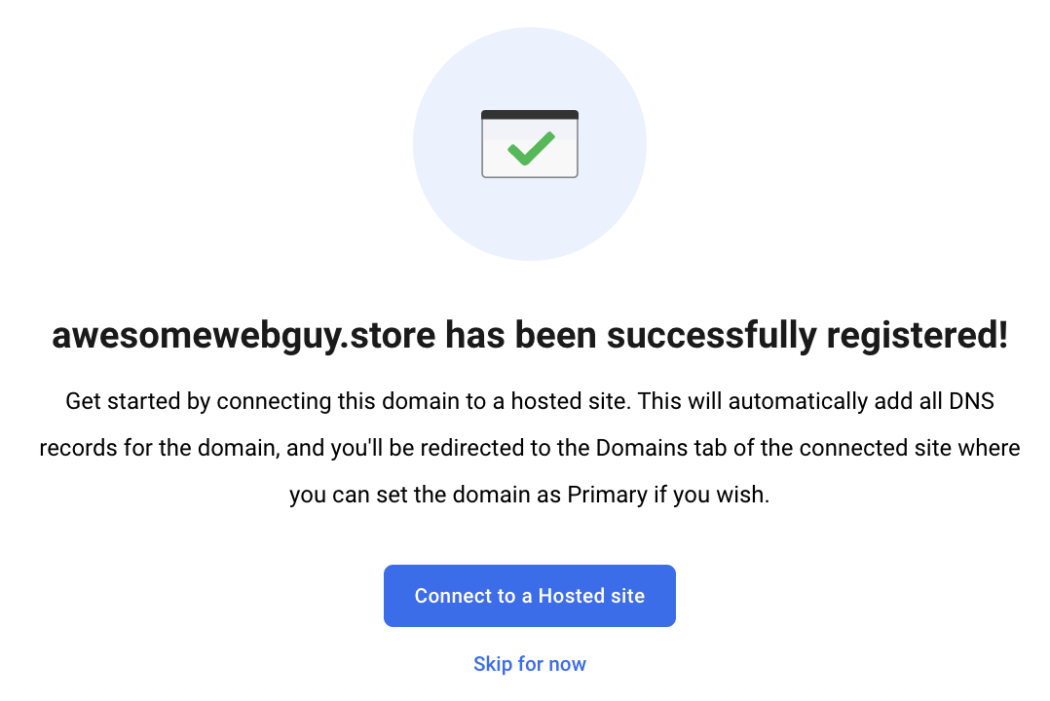 Sign of a successful registration.