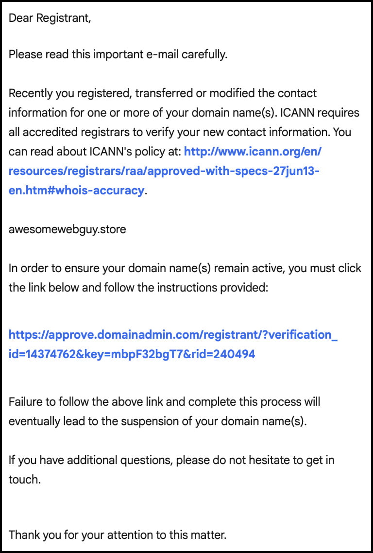 The verification email.