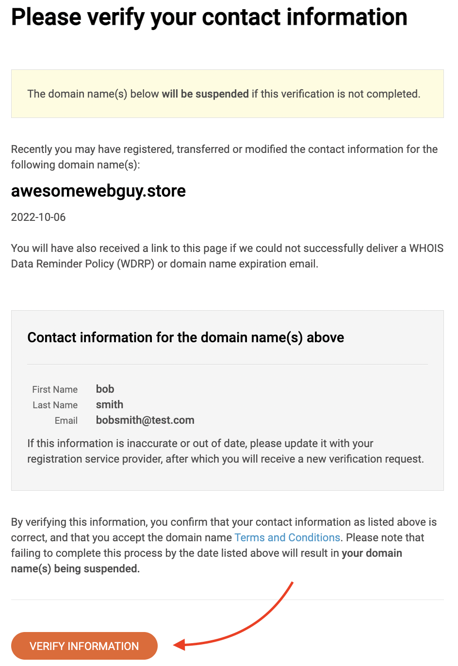 Where you verify your info.