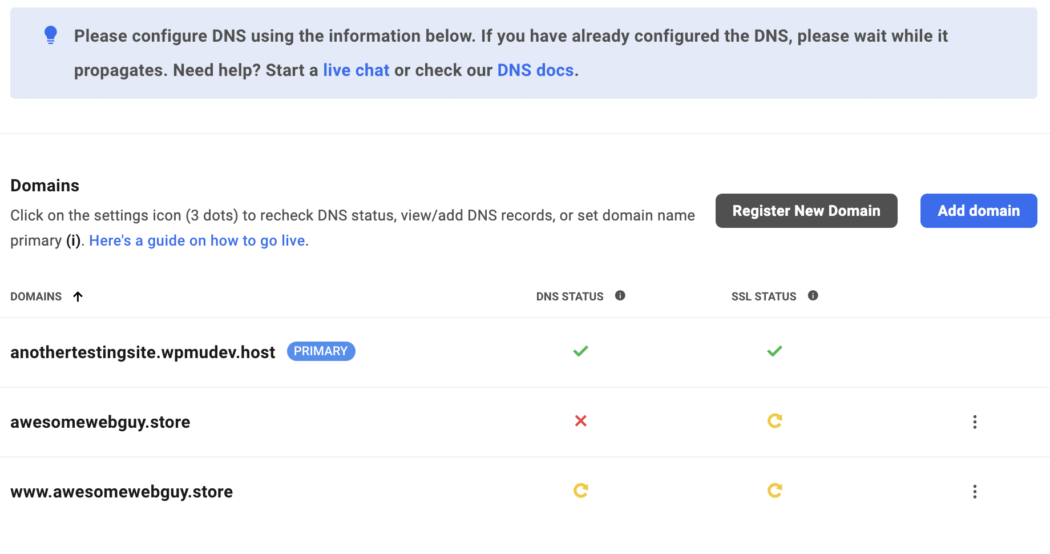 DNS status.