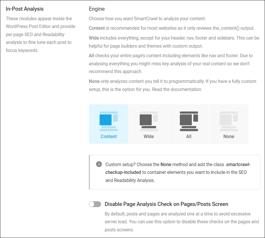 SmartCrawl - Settings - In-Post Analysis