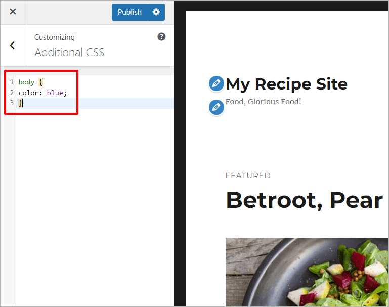 WordPress Theme Customizer - Additional CSS
