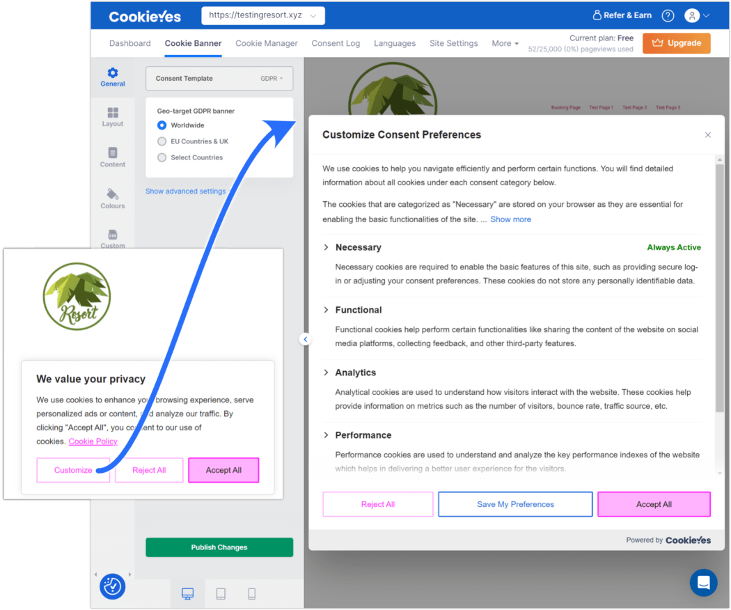 cookie yes customize consent prefs