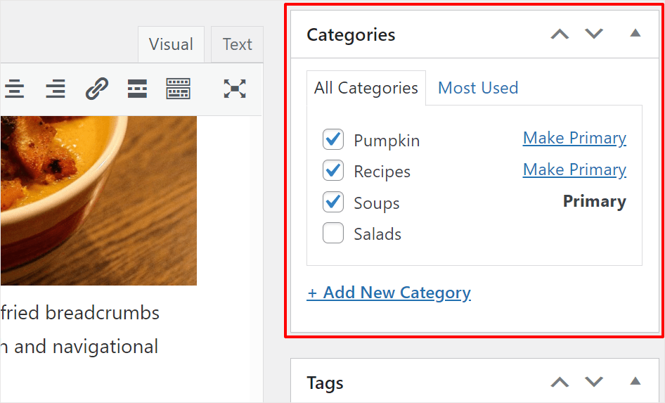 Example of post with a primary category assigned.