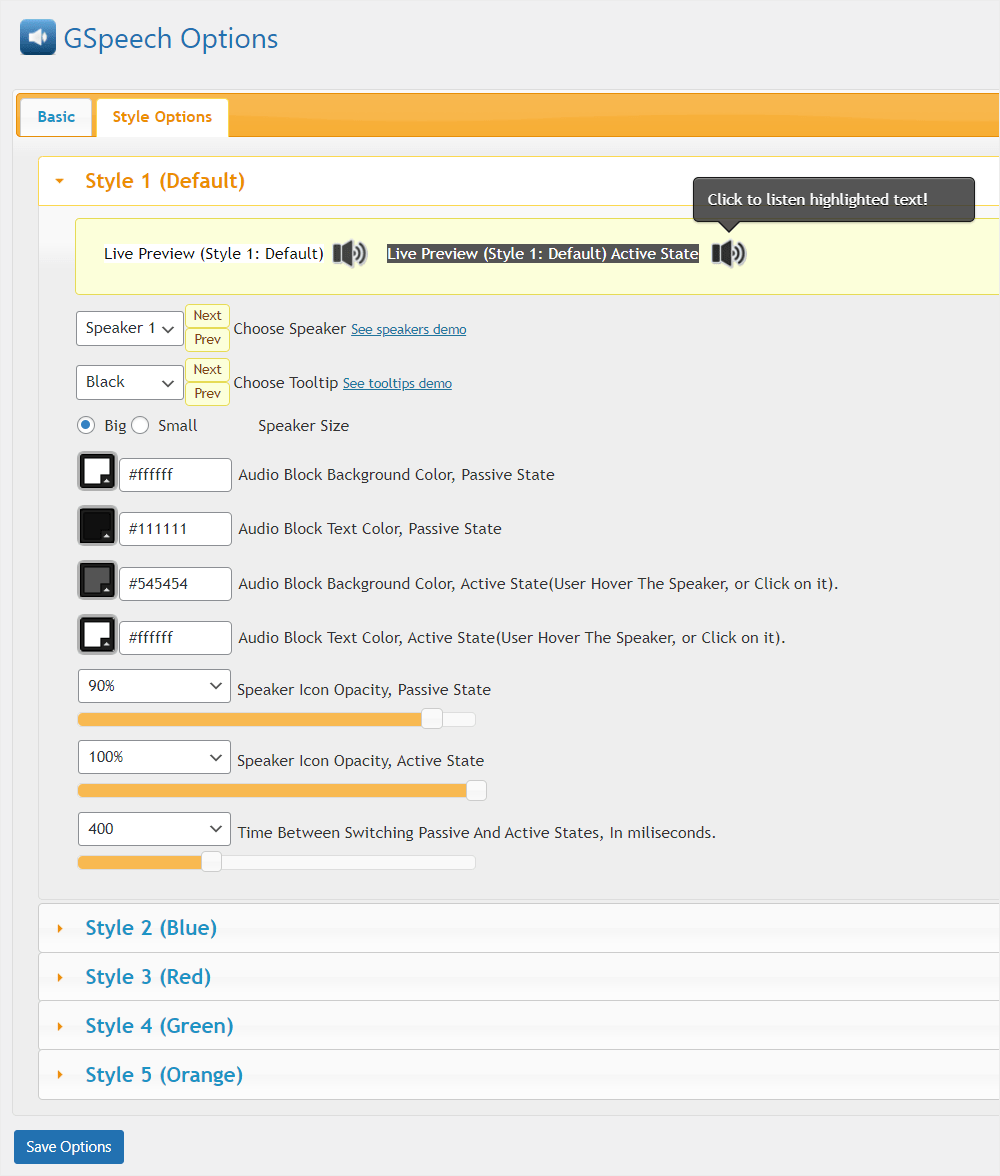 GSpeech settings