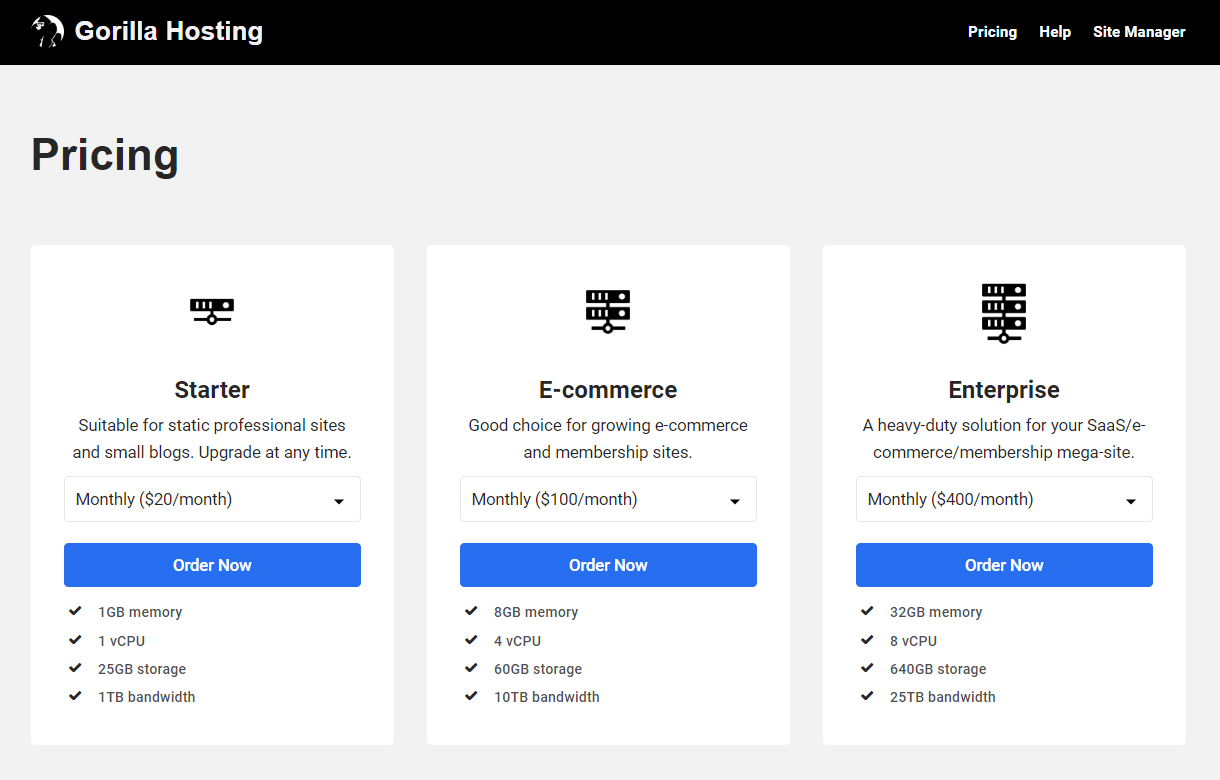 A preview of what your custom pricing plans will look like