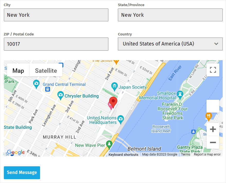 Forminator map with geolocation feature.