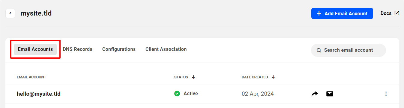 Pro Email - Email Accounts tab