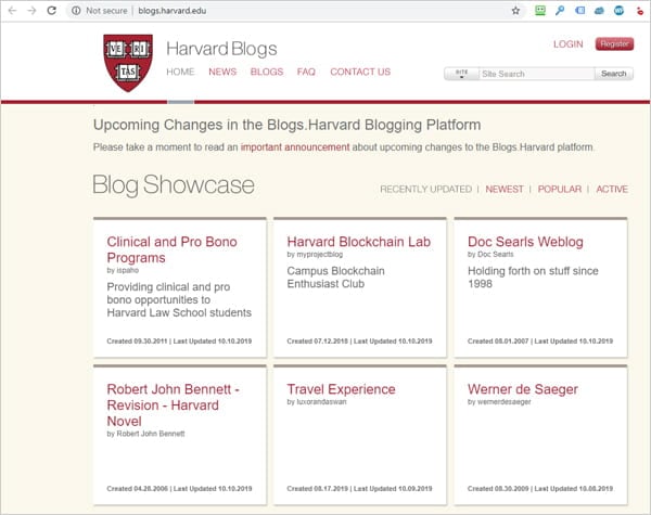 Harvard University Blogs Section