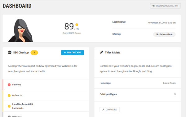 SmartCrawl dashboard.