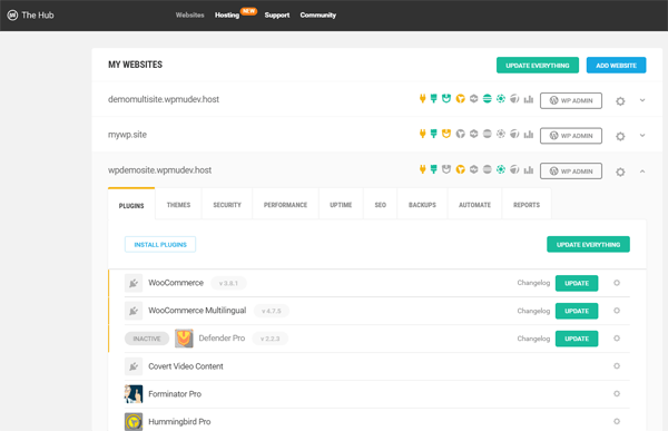 The Hub main dashboard screen.