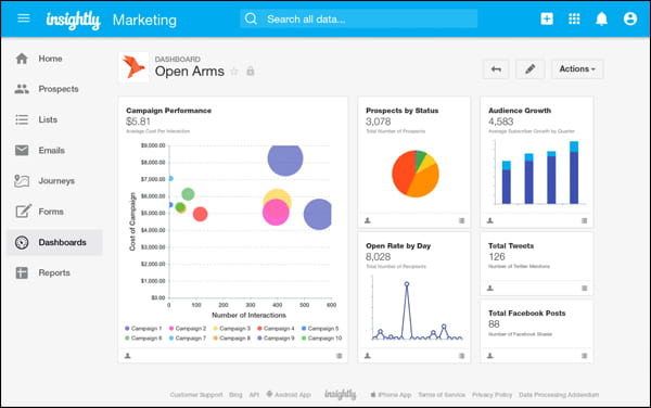 Insightly CRM software lets you manage your pre-sale and post-sale activities inside WordPress.