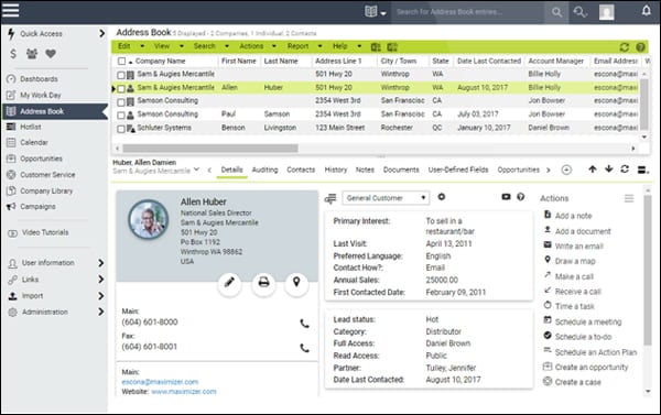 Maximizer provides loads of CRM features inside your WordPress dashboard.