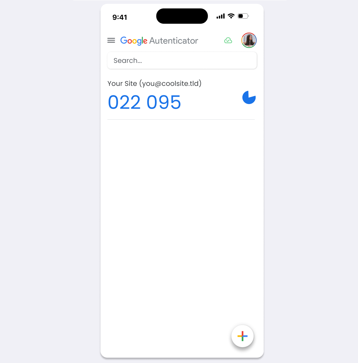 View of Google Authenticator app