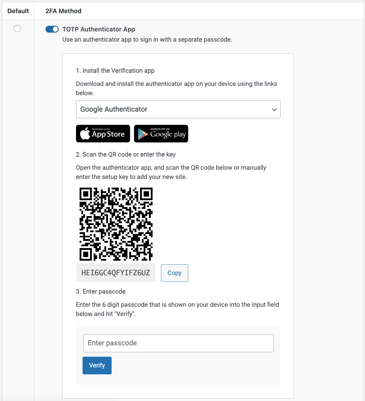 Download and install the Google Authenticator app
