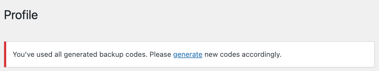 Prompt to create new backup codes in Defender