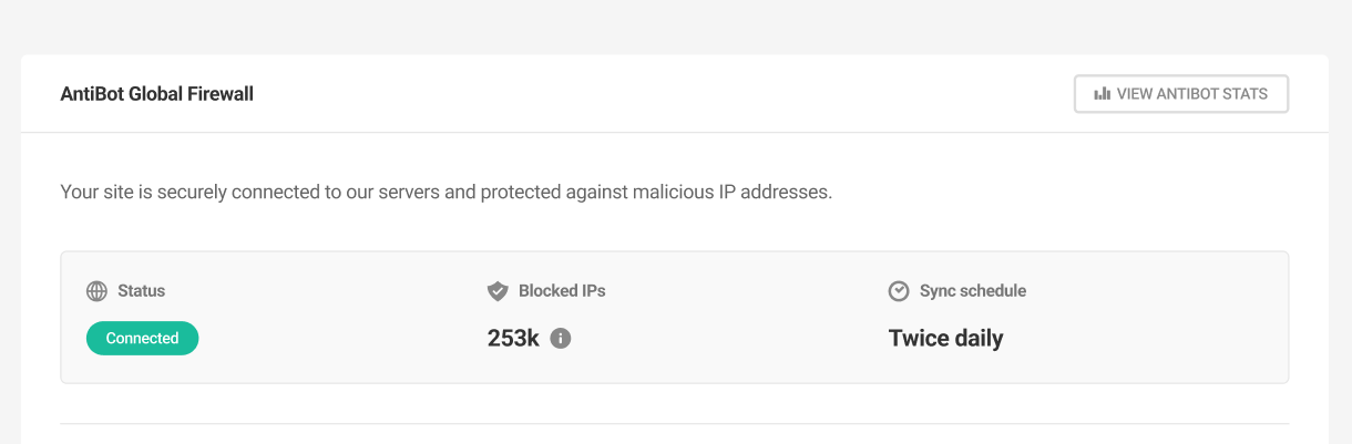 AntiBot Global Firewall summary panel