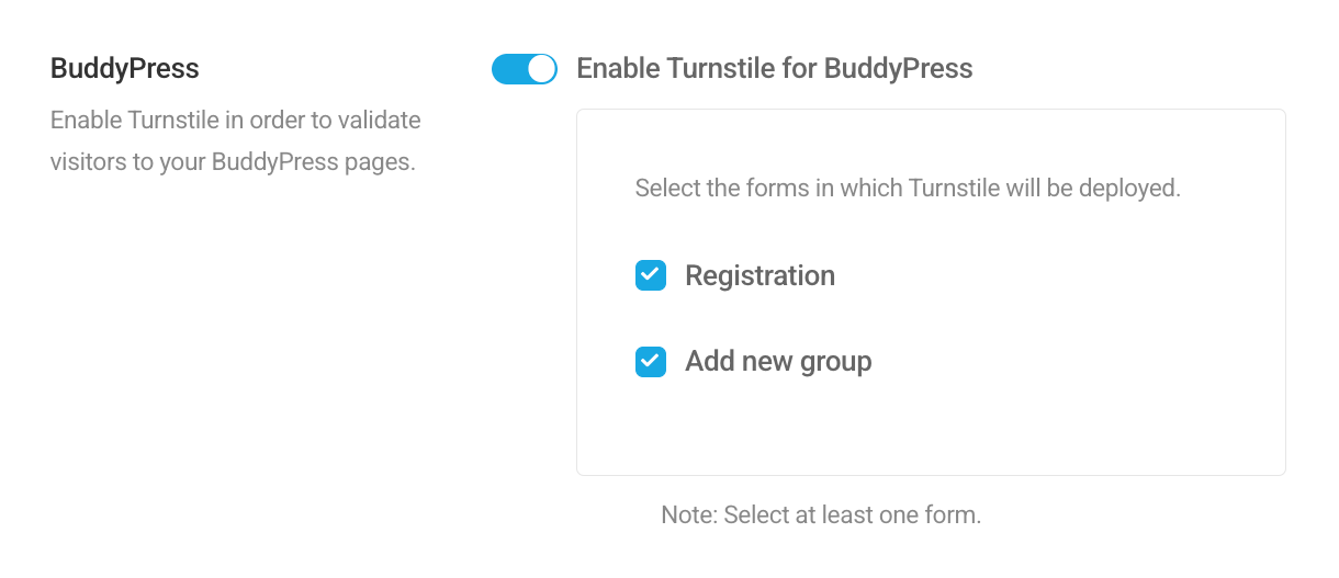 Enabling Turnstile for BuddyPress