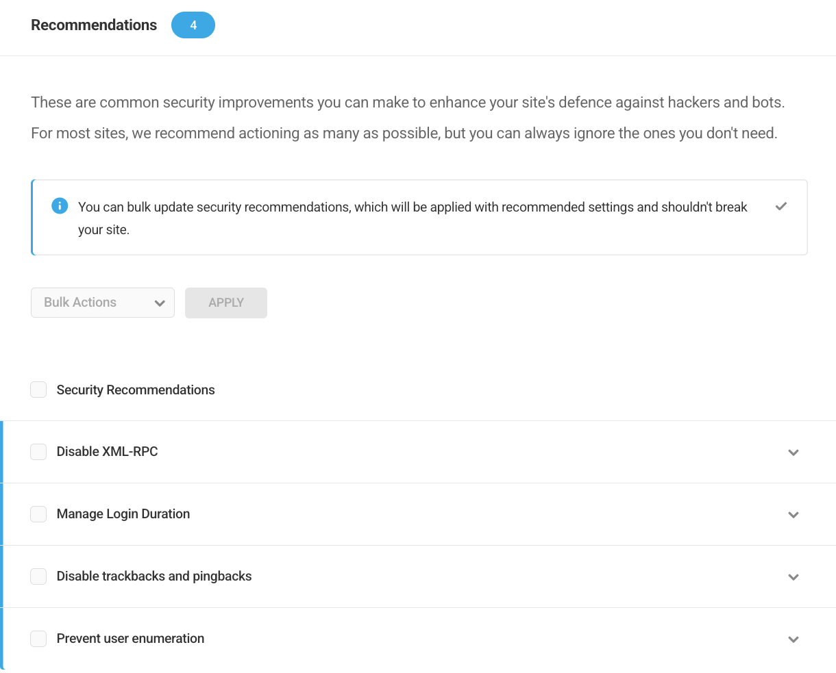 list of security recommendations