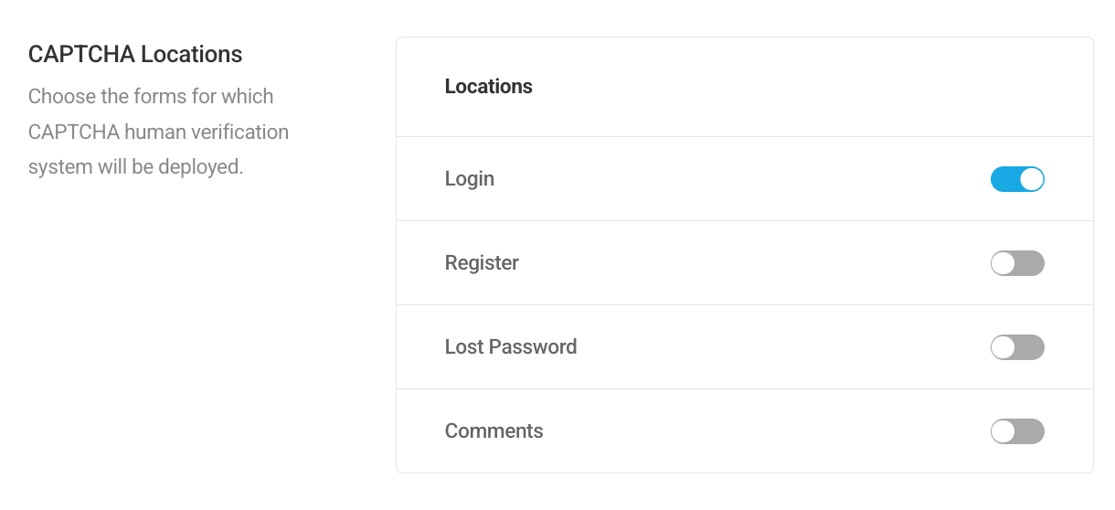 reCAPTCHA locations