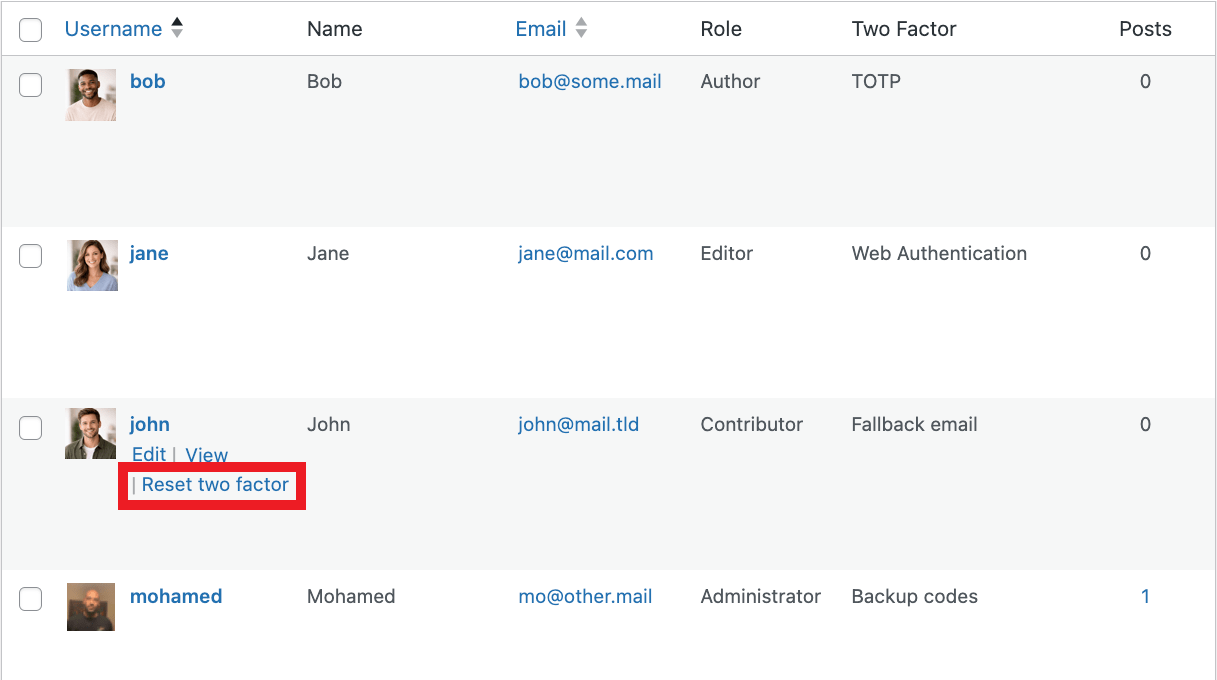 Reset two-factor authentication for a user
