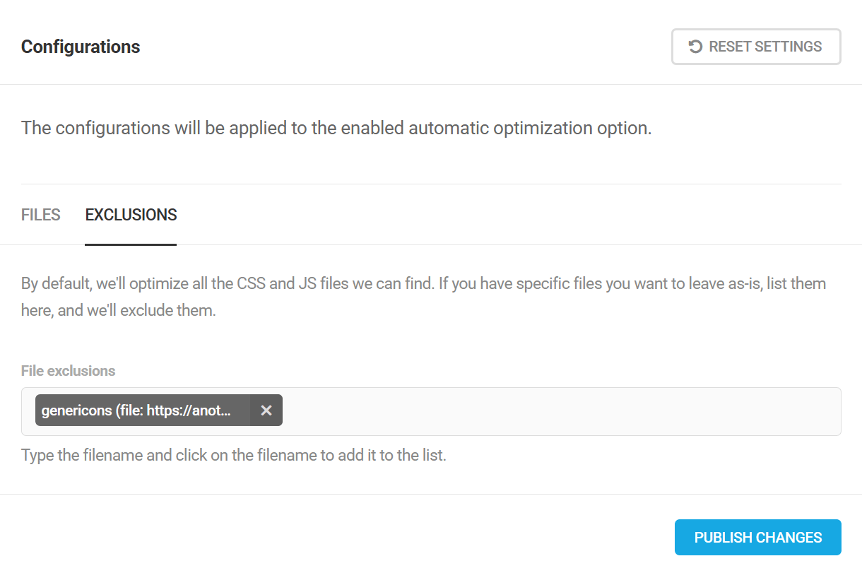 Asset Optimization exclusions