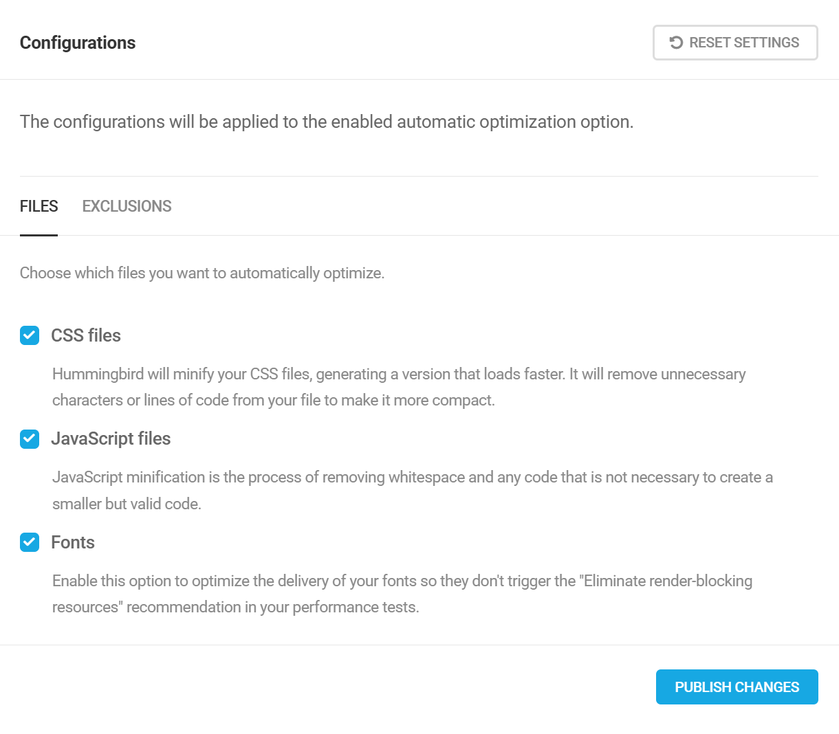 Asset Optimization files configuration