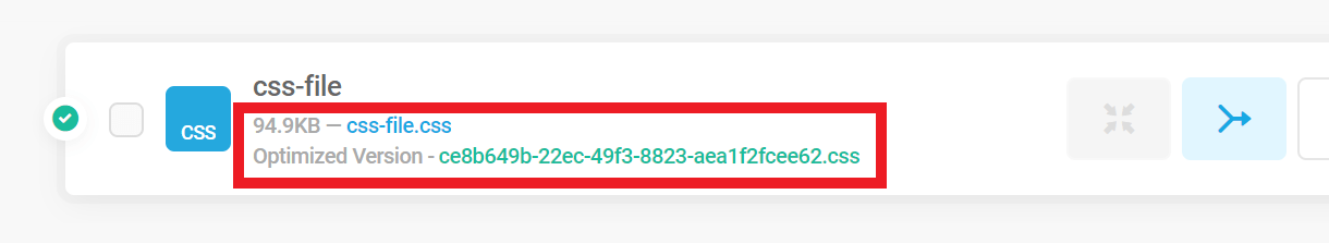 Optimized filenames shown in Hummingbird manual asset optimization module