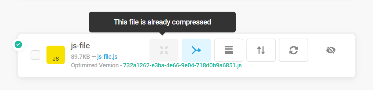 Manual asset optimization tooltip