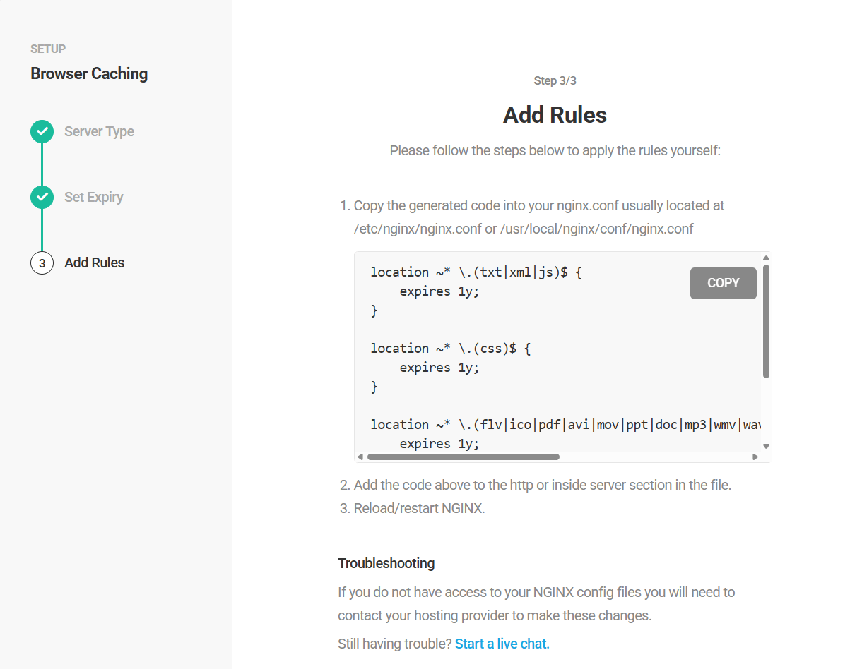 Adding Nginx rules in Hummingbird browser caching