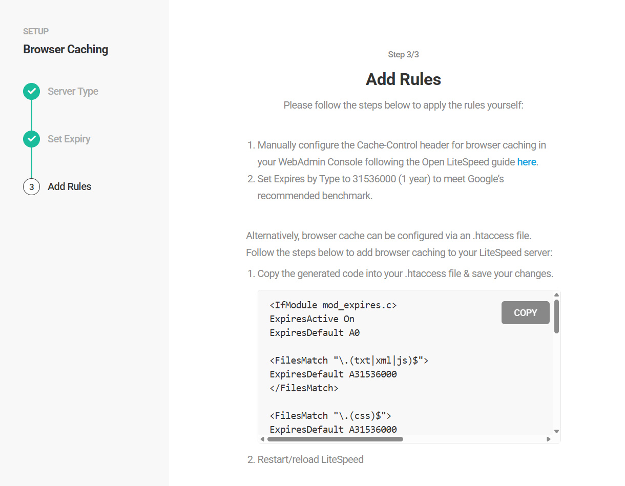 Adding OpenLitespeed rules in Hummingbird browser caching